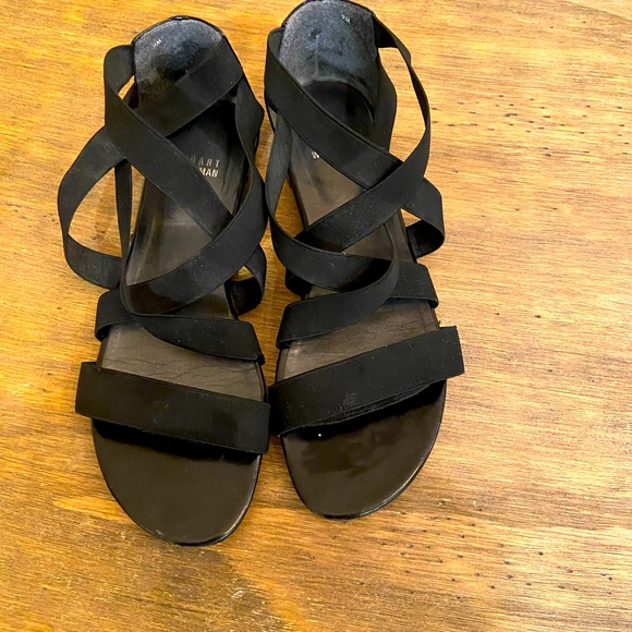 Stuart Weitzman 90s style strappy elastic sandals black 9 - Picture 1 of 7
